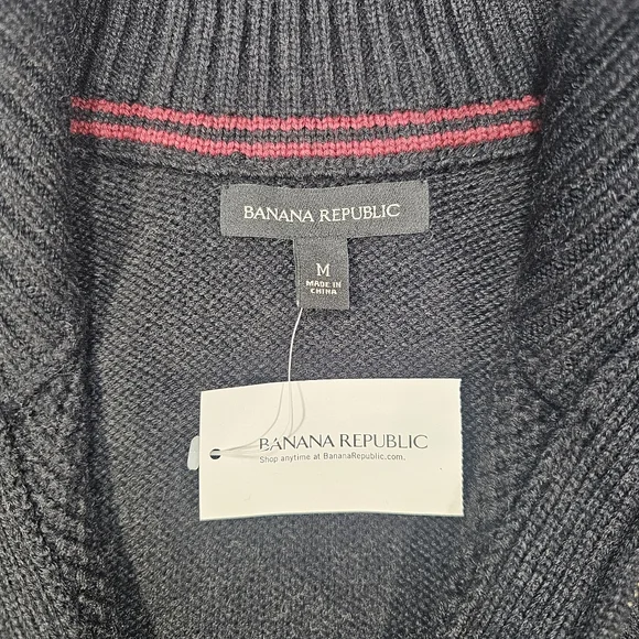 Banana Republic Extra Fine Merino Wool Black Textured Knit Front Zip Cardigan-M - Picture 4 of 8